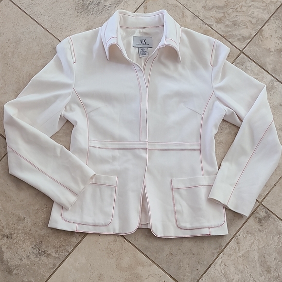 Armani Exchange White Blazer with Pink Stitching - Picture 1 of 6